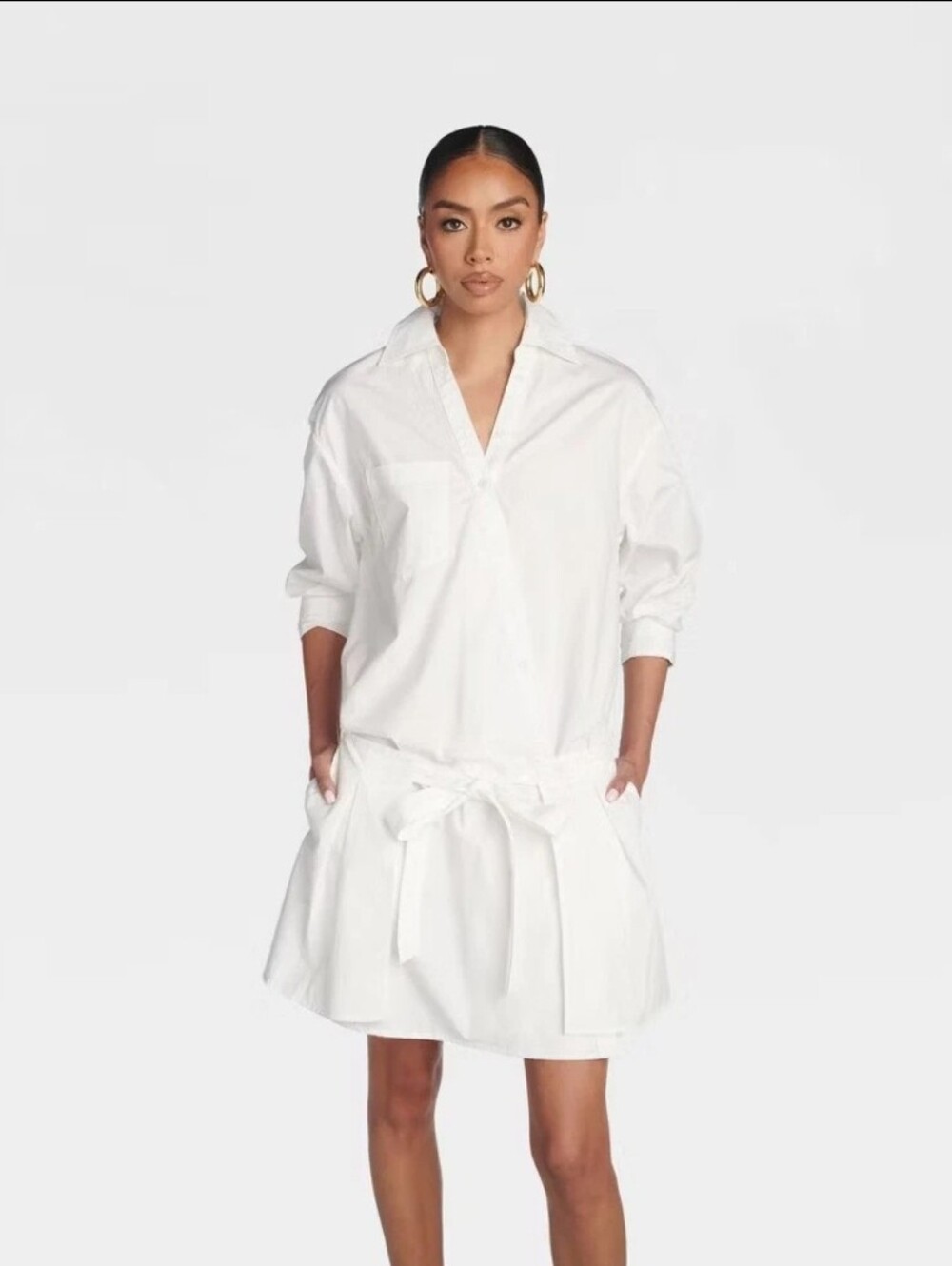 KBB by KAHLANA Women's 'The Apron Shirt Dress' - White S